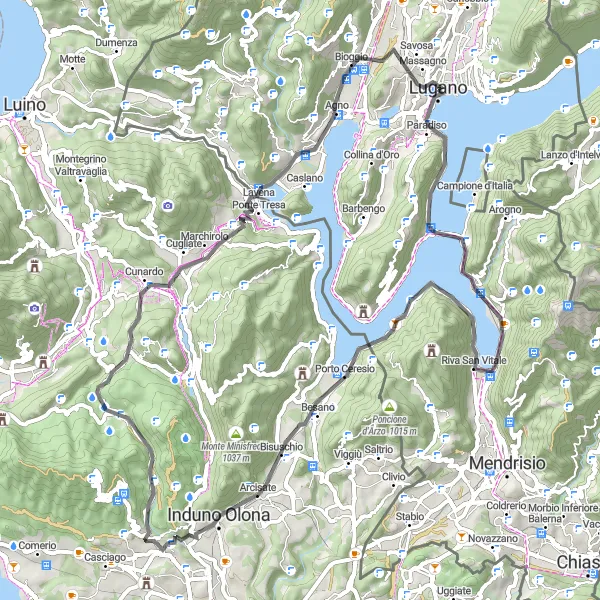 Kartminiatyr av "Innsjø-eventyret" sykkelinspirasjon i Ticino, Switzerland. Generert av Tarmacs.app sykkelrutoplanlegger