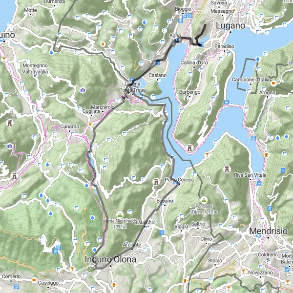 Miniatuurkaart van de fietsinspiratie "Ontdekking van bergen en meren" in Ticino, Switzerland. Gemaakt door de Tarmacs.app fietsrouteplanner