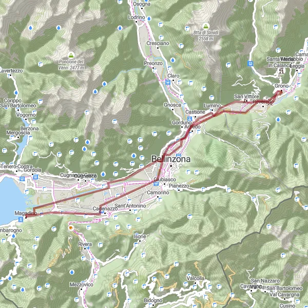 Miniatuurkaart van de fietsinspiratie "Gravelroute via Monte Carasso en Bellinzona" in Ticino, Switzerland. Gemaakt door de Tarmacs.app fietsrouteplanner