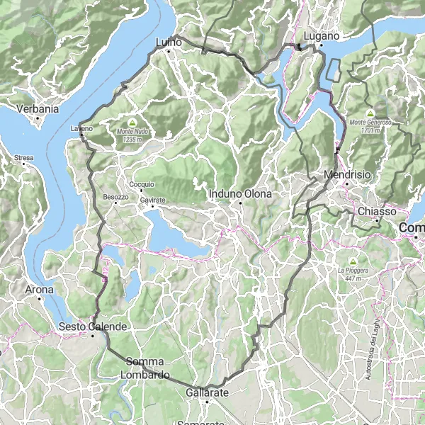 Miniatua del mapa de inspiración ciclista "Ruta por carretera Monte Motta - Monte San Giorgio" en Ticino, Switzerland. Generado por Tarmacs.app planificador de rutas ciclistas