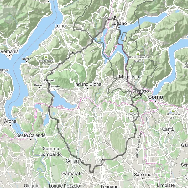 Map miniature of "Massagno - Monte Carbonaro" cycling inspiration in Ticino, Switzerland. Generated by Tarmacs.app cycling route planner