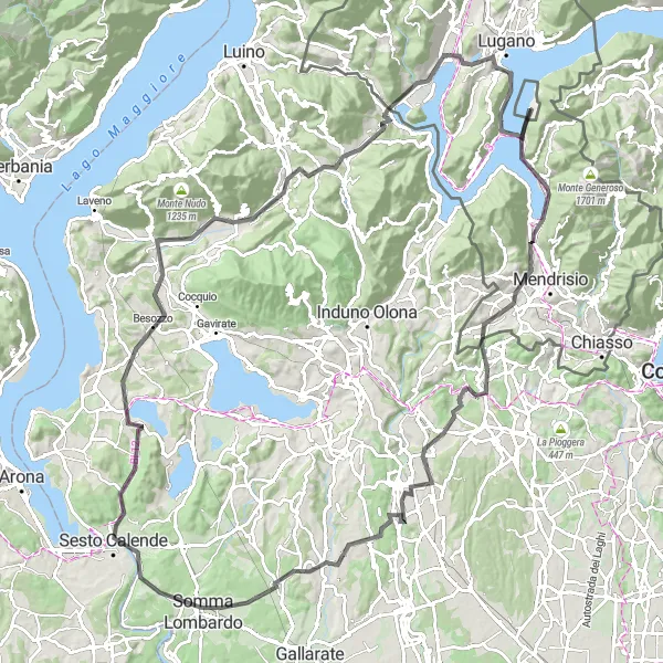 Miniaturní mapa "Cyklotrasa kolem Monte Motta" inspirace pro cyklisty v oblasti Ticino, Switzerland. Vytvořeno pomocí plánovače tras Tarmacs.app