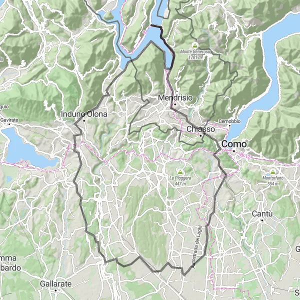 Karten-Miniaturansicht der Radinspiration "Rundfahrt zu den Höhepunkten von Mendrisio und Varese" in Ticino, Switzerland. Erstellt vom Tarmacs.app-Routenplaner für Radtouren