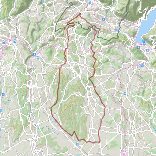 Karten-Miniaturansicht der Radinspiration "Naturschätze entlang der Gravelroute um Mendrisio" in Ticino, Switzerland. Erstellt vom Tarmacs.app-Routenplaner für Radtouren