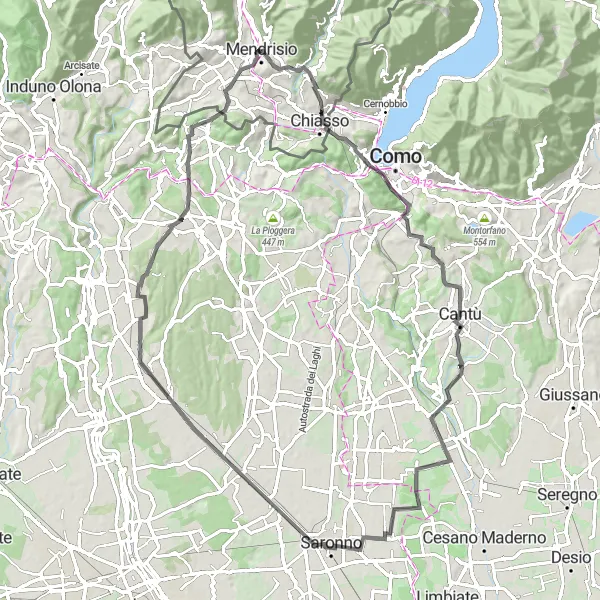 Kartminiatyr av "Rundtur fra Mendrisio til Genestrerio via Como og Cantù" sykkelinspirasjon i Ticino, Switzerland. Generert av Tarmacs.app sykkelrutoplanlegger