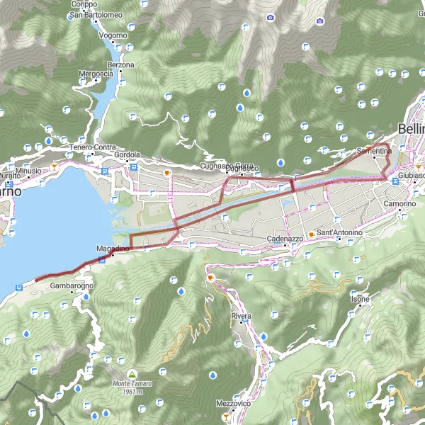 Zemljevid v pomanjšavi "Gorska kolesarska pot okoli Monte Carassa" kolesarske inspiracije v Ticino, Switzerland. Generirano z načrtovalcem kolesarskih poti Tarmacs.app