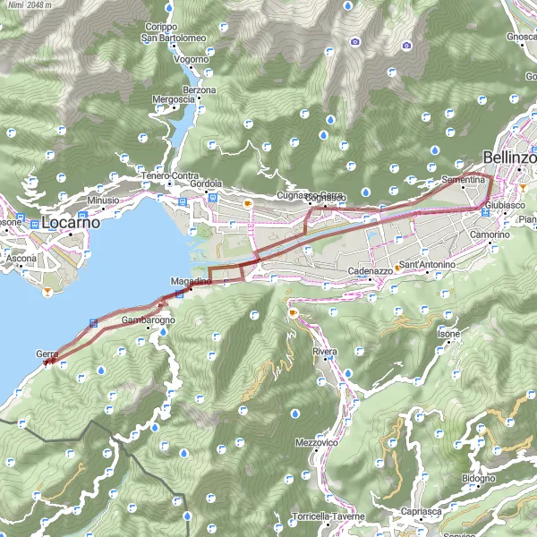 Miniatura della mappa di ispirazione al ciclismo "Giro in bicicletta tra Monte Carasso e Sementina" nella regione di Ticino, Switzerland. Generata da Tarmacs.app, pianificatore di rotte ciclistiche