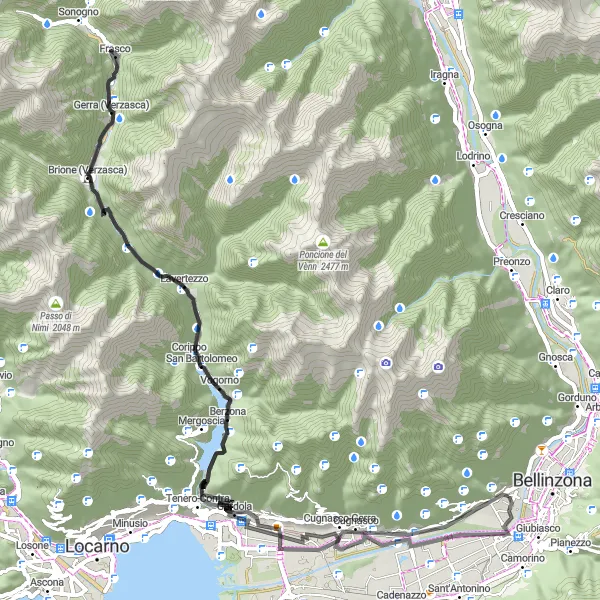 Miniaturekort af cykelinspirationen "Lago Maggiore Loop" i Ticino, Switzerland. Genereret af Tarmacs.app cykelruteplanlægger