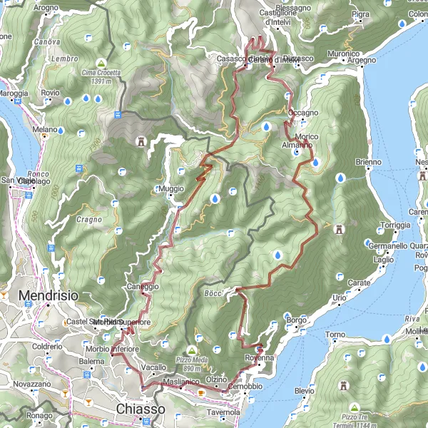 Miniatua del mapa de inspiración ciclista "Ruta de Grava a través de Passo Bonello" en Ticino, Switzerland. Generado por Tarmacs.app planificador de rutas ciclistas