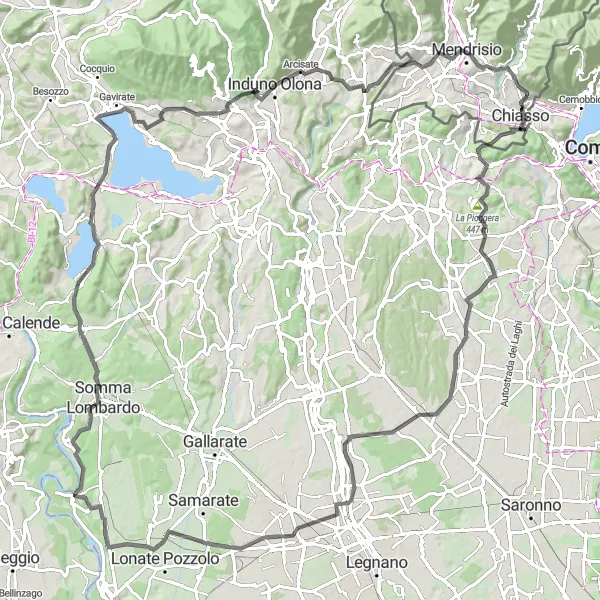 Map miniature of "Vacallo to Mendrisio Loop" cycling inspiration in Ticino, Switzerland. Generated by Tarmacs.app cycling route planner