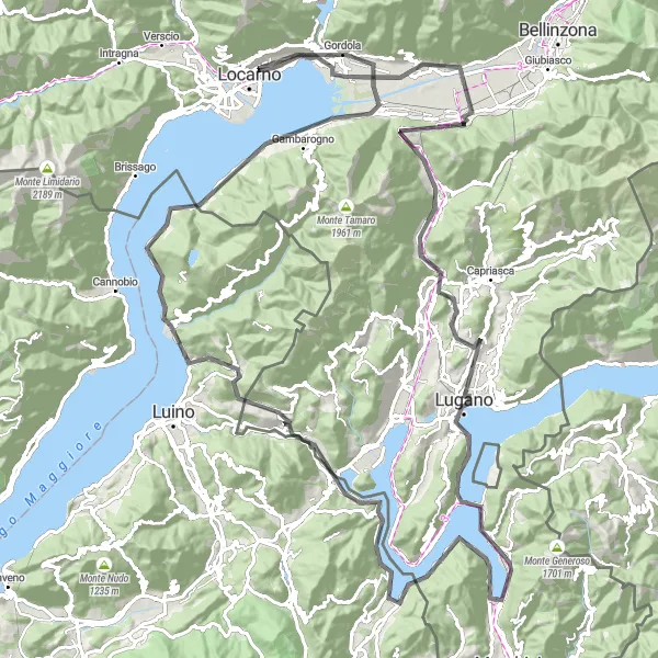 Miniaturní mapa "Trasa přes Monte San Salvatore" inspirace pro cyklisty v oblasti Ticino, Switzerland. Vytvořeno pomocí plánovače tras Tarmacs.app