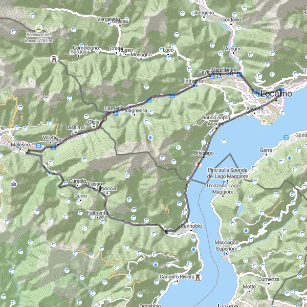 Miniature de la carte de l'inspiration cycliste "Boucle du Tessin" dans la Ticino, Switzerland. Générée par le planificateur d'itinéraire cycliste Tarmacs.app