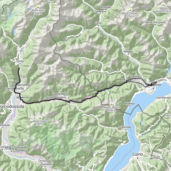 Miniatura della mappa di ispirazione al ciclismo "Tour Ciclistico Monte Verità" nella regione di Ticino, Switzerland. Generata da Tarmacs.app, pianificatore di rotte ciclistiche