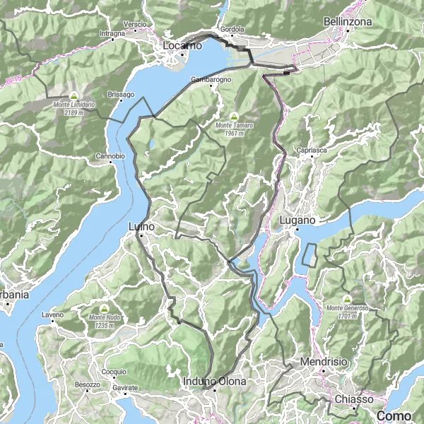 Miniatura della mappa di ispirazione al ciclismo "Tour in bicicletta road da Muralto a Luino" nella regione di Ticino, Switzerland. Generata da Tarmacs.app, pianificatore di rotte ciclistiche