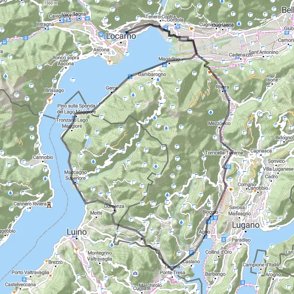 Kartminiatyr av "Naturopplevelser i Ticino" sykkelinspirasjon i Ticino, Switzerland. Generert av Tarmacs.app sykkelrutoplanlegger