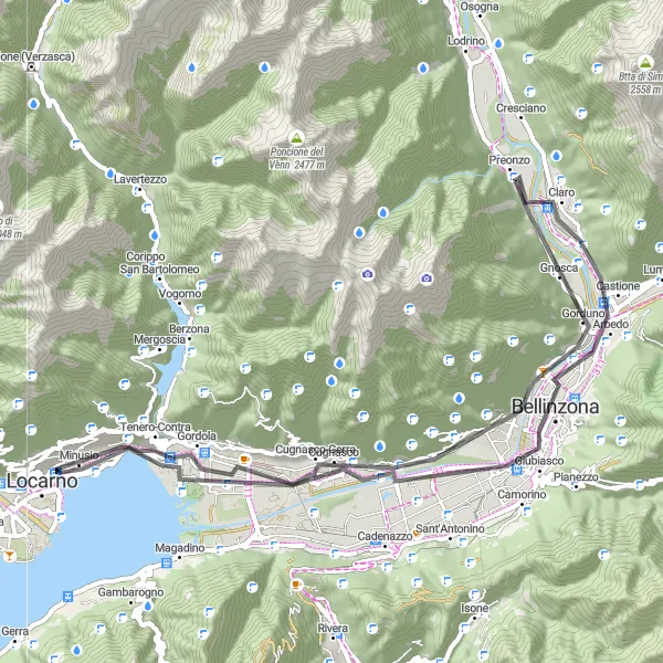 Miniatura della mappa di ispirazione al ciclismo "Tra i borghi del Lago Maggiore" nella regione di Ticino, Switzerland. Generata da Tarmacs.app, pianificatore di rotte ciclistiche