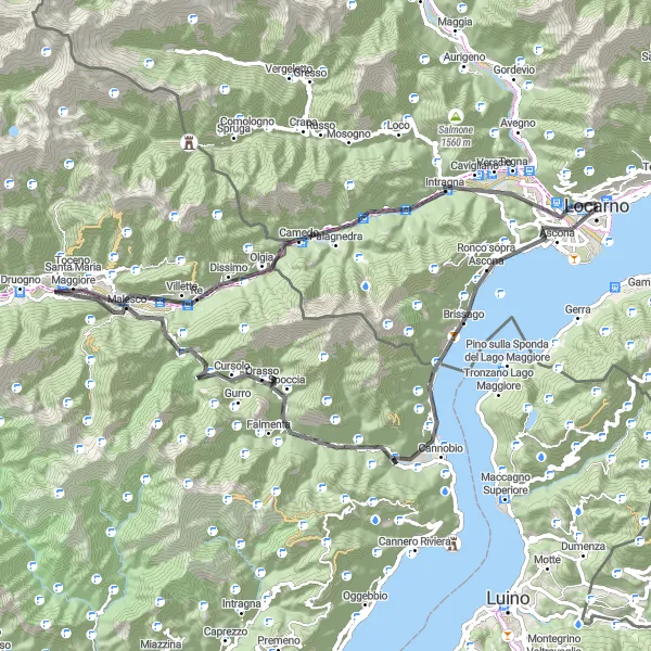 Kartminiatyr av "Upplev Monte Verità och Ponte Romano" cykelinspiration i Ticino, Switzerland. Genererad av Tarmacs.app cykelruttplanerare