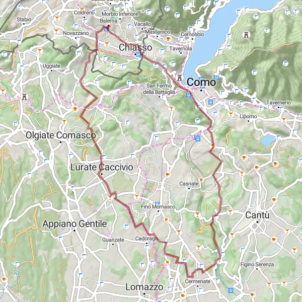 Map miniature of "Novazzano to Collina del Penz Gravel Route" cycling inspiration in Ticino, Switzerland. Generated by Tarmacs.app cycling route planner