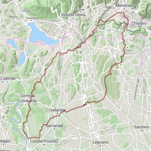 Map miniature of "Novazzano to Colle di San Maffeo Gravel Route" cycling inspiration in Ticino, Switzerland. Generated by Tarmacs.app cycling route planner