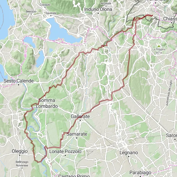 Miniatua del mapa de inspiración ciclista "Gran Ruta de Grava desde Novazzano a Colle di San Maffeo" en Ticino, Switzerland. Generado por Tarmacs.app planificador de rutas ciclistas