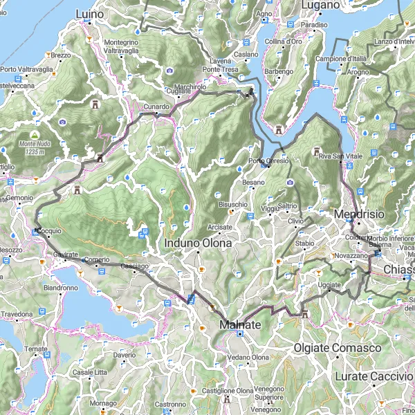 Mapa miniatúra "Okružná cyklistická trasa Collina del Penz" cyklistická inšpirácia v Ticino, Switzerland. Vygenerované cyklistickým plánovačom trás Tarmacs.app