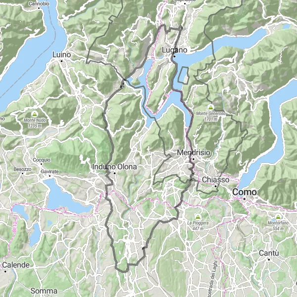 Mapa miniatúra "Epickejší okruh po Ticinu" cyklistická inšpirácia v Ticino, Switzerland. Vygenerované cyklistickým plánovačom trás Tarmacs.app
