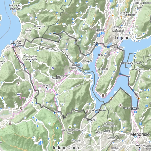Zemljevid v pomanjšavi "Kolesarska avantura Lago di Lugano - Monte San Salvatore" kolesarske inspiracije v Ticino, Switzerland. Generirano z načrtovalcem kolesarskih poti Tarmacs.app