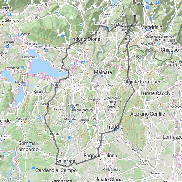 Miniatura della mappa di ispirazione al ciclismo "Giro Panoramico di Varese" nella regione di Ticino, Switzerland. Generata da Tarmacs.app, pianificatore di rotte ciclistiche