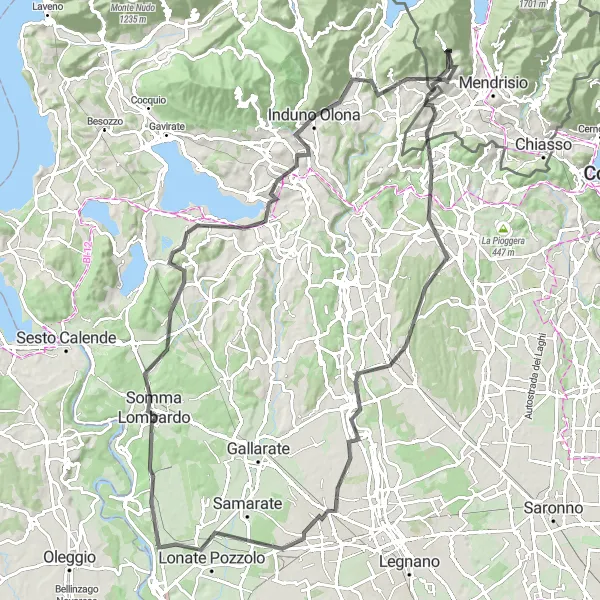 Mapa miniatúra "Trasa cez Monte Cucco a Casale Litta" cyklistická inšpirácia v Ticino, Switzerland. Vygenerované cyklistickým plánovačom trás Tarmacs.app