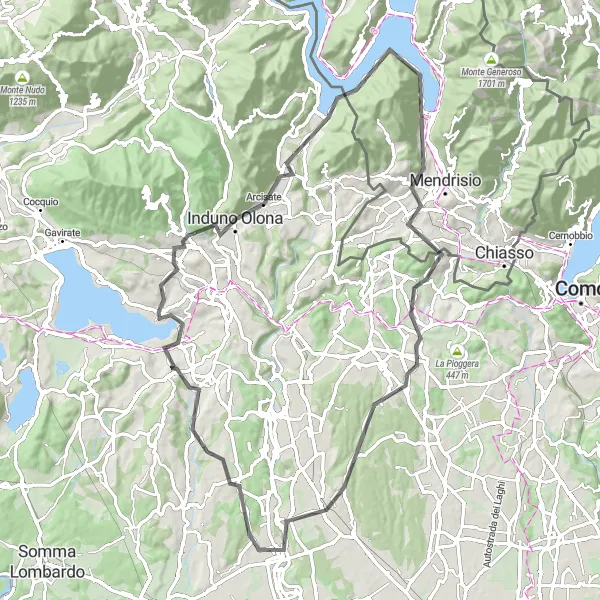 Map miniature of "Riva San Vitale and Ronago Loop" cycling inspiration in Ticino, Switzerland. Generated by Tarmacs.app cycling route planner