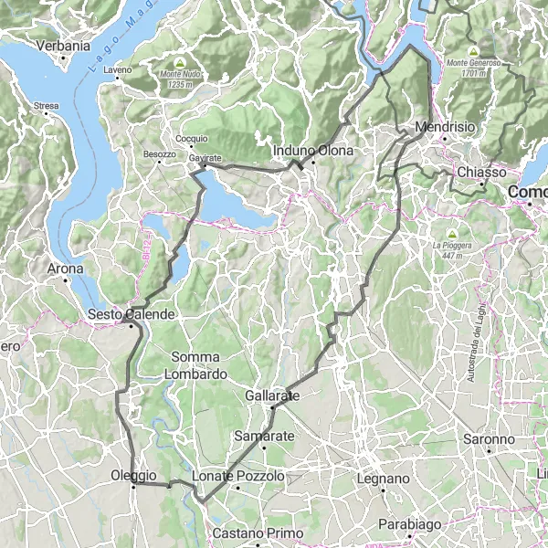 Miniatura mapy "Wspinaczka rowerowa wzdłuż jeziora Varese zakończona w Riva San Vitale" - trasy rowerowej w Ticino, Switzerland. Wygenerowane przez planer tras rowerowych Tarmacs.app