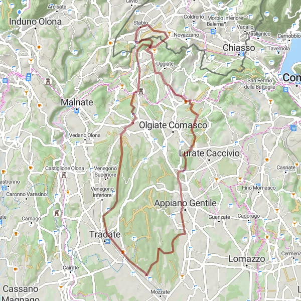 Miniatua del mapa de inspiración ciclista "Ruta de ciclismo de grava Stabio - Casanova Lanza" en Ticino, Switzerland. Generado por Tarmacs.app planificador de rutas ciclistas