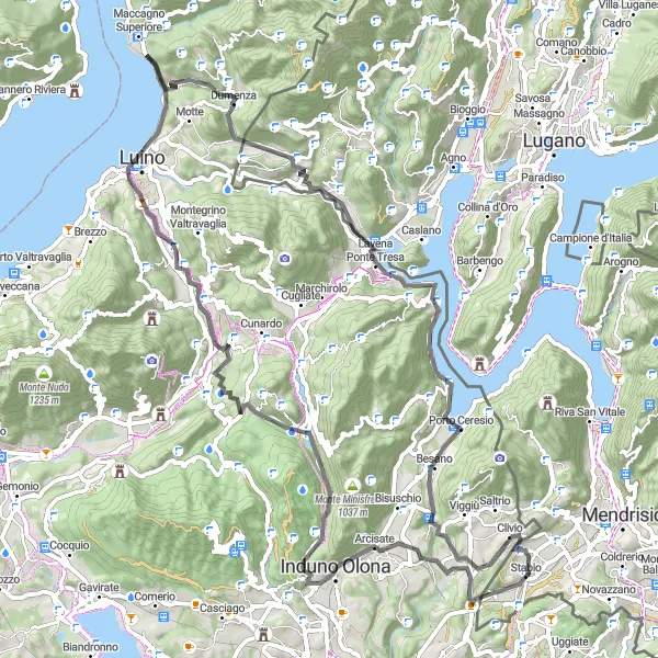Zemljevid v pomanjšavi "Užitkarska kolesarska pot do Porto Ceresio" kolesarske inspiracije v Ticino, Switzerland. Generirano z načrtovalcem kolesarskih poti Tarmacs.app