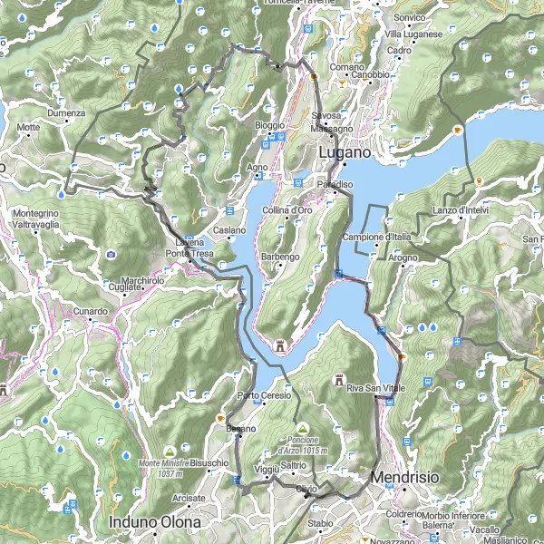 Mapa miniatúra "Cyklovýlet okolo Monte San Salvatore" cyklistická inšpirácia v Ticino, Switzerland. Vygenerované cyklistickým plánovačom trás Tarmacs.app
