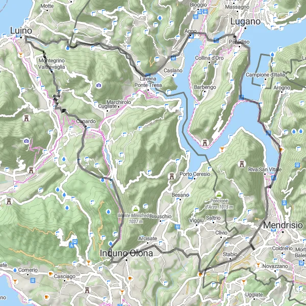 Miniatua del mapa de inspiración ciclista "Ruta de Ciclismo de Carretera Monte San Giorgio" en Ticino, Switzerland. Generado por Tarmacs.app planificador de rutas ciclistas