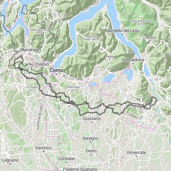 Zemljevid v pomanjšavi "Velika etapna kolesarska pustolovščina" kolesarske inspiracije v Ticino, Switzerland. Generirano z načrtovalcem kolesarskih poti Tarmacs.app