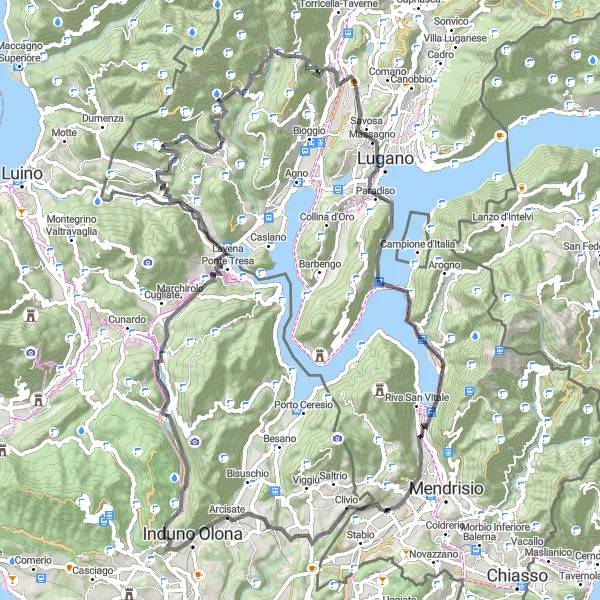 Miniatura mapy "Wyprawa na Monte Pellegrino i Monte San Salvatore" - trasy rowerowej w Ticino, Switzerland. Wygenerowane przez planer tras rowerowych Tarmacs.app