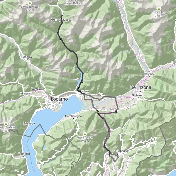 Map miniature of "Panoramic Verzasca Valley" cycling inspiration in Ticino, Switzerland. Generated by Tarmacs.app cycling route planner