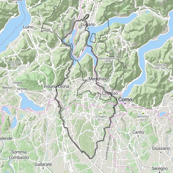 Miniaturní mapa "Trasa výjimečných výhledů z Viganello" inspirace pro cyklisty v oblasti Ticino, Switzerland. Vytvořeno pomocí plánovače tras Tarmacs.app