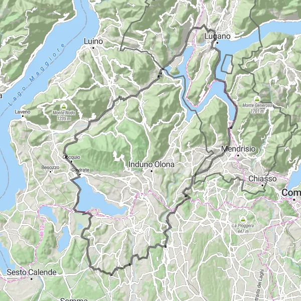 Miniatua del mapa de inspiración ciclista "Excursión en bicicleta por Massagno y Monte Martino" en Ticino, Switzerland. Generado por Tarmacs.app planificador de rutas ciclistas