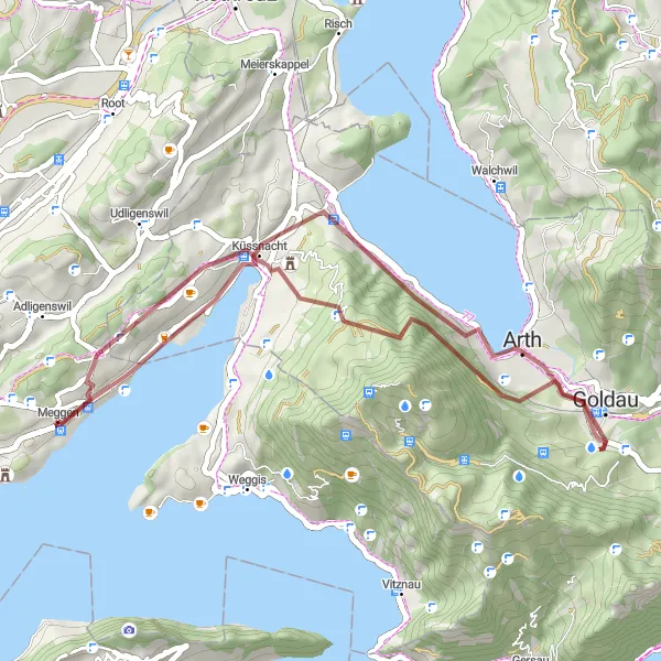 Mapa miniatúra "Rigi a Schloss Neuhabsburg" cyklistická inšpirácia v Zentralschweiz, Switzerland. Vygenerované cyklistickým plánovačom trás Tarmacs.app