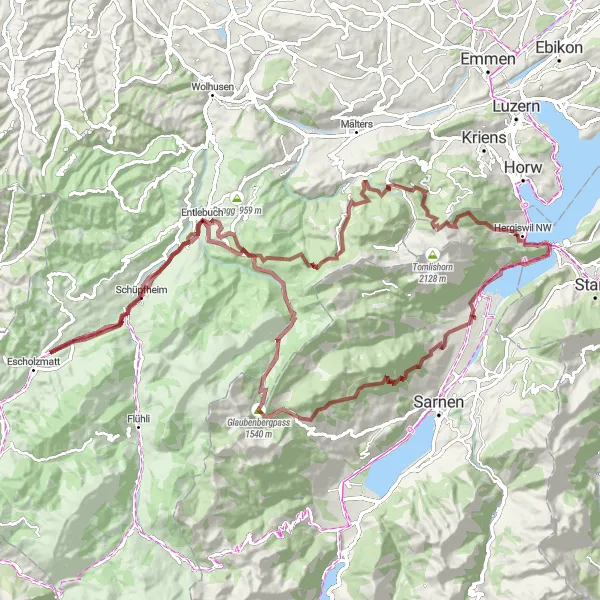 Miniatura mapy "Glaubenbergpass i Schoried Gravel Loop" - trasy rowerowej w Zentralschweiz, Switzerland. Wygenerowane przez planer tras rowerowych Tarmacs.app