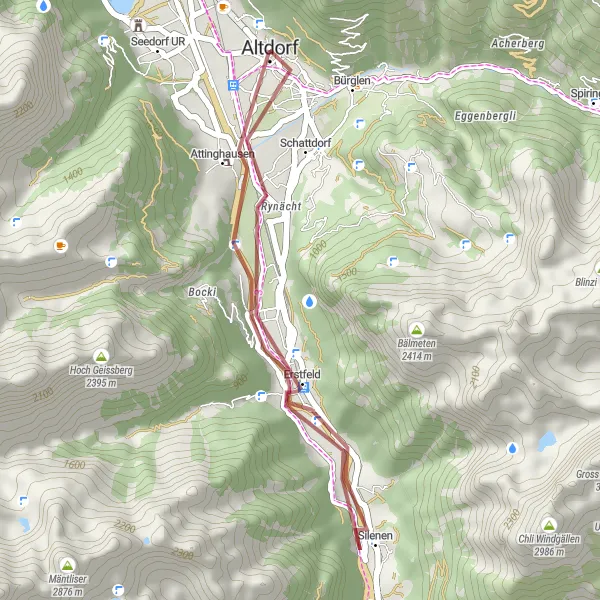 Miniaturní mapa "Krásná cyklotrasa pro gravel kola: Attinghausen - Silenen - Vorstadt - Türmli - Attinghausen" inspirace pro cyklisty v oblasti Zentralschweiz, Switzerland. Vytvořeno pomocí plánovače tras Tarmacs.app