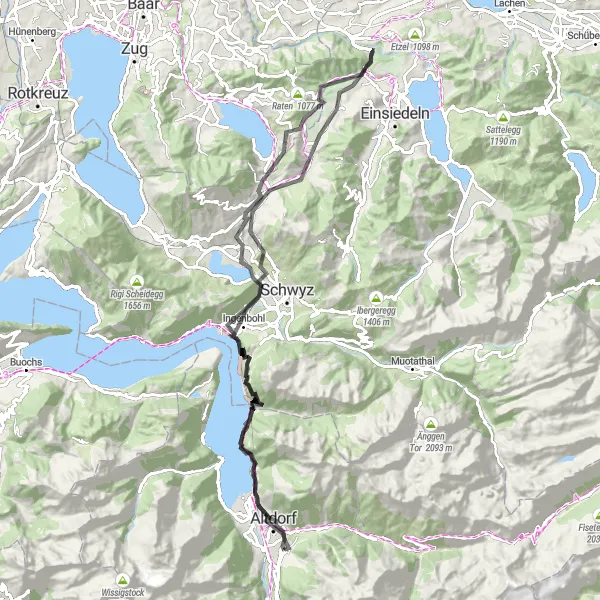 Zemljevid v pomanjšavi "Road Adventure od Altdorfa do Flüelna" kolesarske inspiracije v Zentralschweiz, Switzerland. Generirano z načrtovalcem kolesarskih poti Tarmacs.app