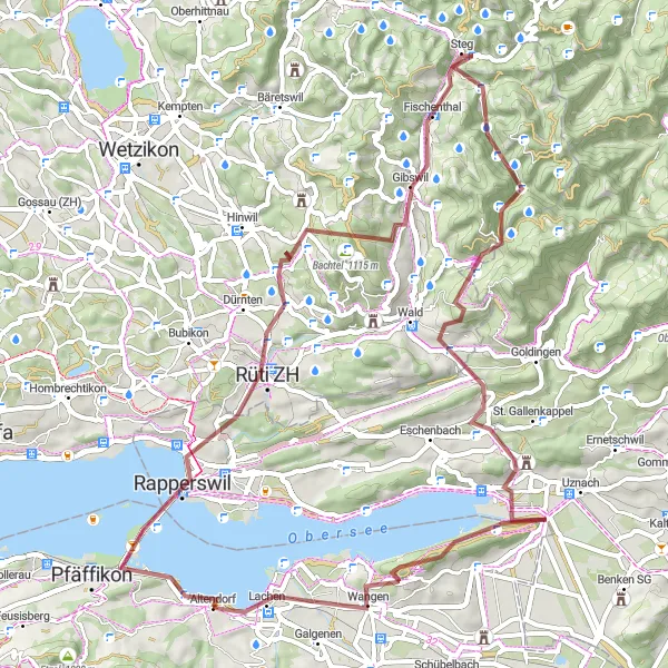 Miniatura della mappa di ispirazione al ciclismo "Giro Panoramico sulle Colline di Altendorf" nella regione di Zentralschweiz, Switzerland. Generata da Tarmacs.app, pianificatore di rotte ciclistiche