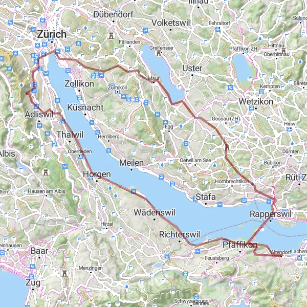 Miniaturní mapa "Gravelová trasa kolem Altendorfu" inspirace pro cyklisty v oblasti Zentralschweiz, Switzerland. Vytvořeno pomocí plánovače tras Tarmacs.app