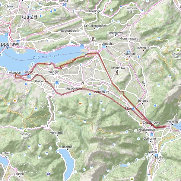 Karten-Miniaturansicht der Radinspiration "Die Versteckten Wege von Altendorf" in Zentralschweiz, Switzerland. Erstellt vom Tarmacs.app-Routenplaner für Radtouren