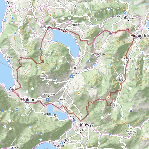 Miniaturekort af cykelinspirationen "Gruscykelrute med storslået udsigt over søer" i Zentralschweiz, Switzerland. Genereret af Tarmacs.app cykelruteplanlægger