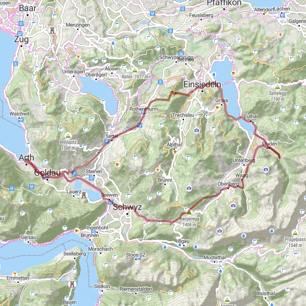 Miniaturní mapa "Gravelová trasa se scenérií Schwyz" inspirace pro cyklisty v oblasti Zentralschweiz, Switzerland. Vytvořeno pomocí plánovače tras Tarmacs.app