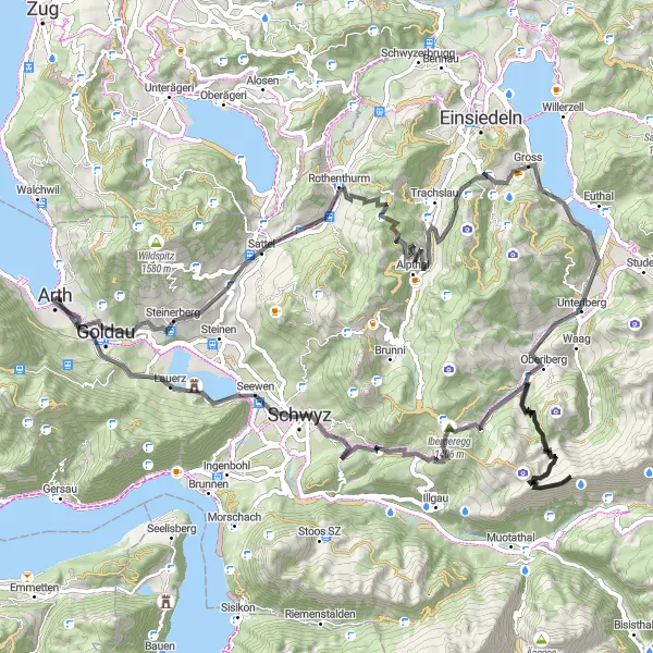 Kartminiatyr av "Lång vägcykeltur genom kuperad terräng" cykelinspiration i Zentralschweiz, Switzerland. Genererad av Tarmacs.app cykelruttplanerare